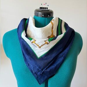Vintage Gucci Cotton Scarf with Gold Horsebit Motif